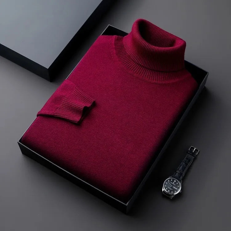 Versatile men's classic roll neck sweater. Stylish pullover knitwear for modern men's fashion and comfort.