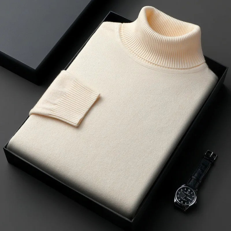 Men's classic fit roll neck pullover sweater. Comfortable long sleeve knitwear, ideal for smart casual wear.