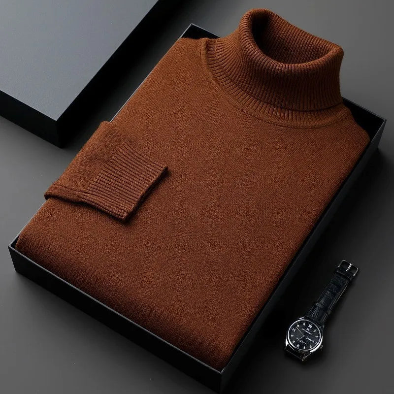 Warm men's roll neck sweater. Comfortable long sleeve pullover, a classic fit essential for winter style.