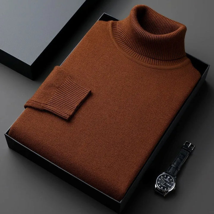Warm men's roll neck sweater. Comfortable long sleeve pullover, a classic fit essential for winter style.