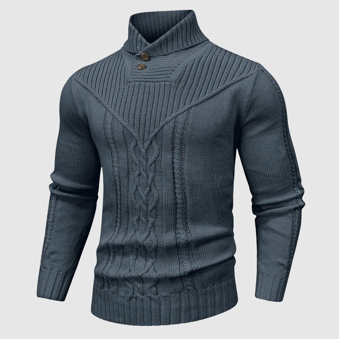 Men's classic shawl collar cable knit jumper, cozy and timeless for fall and winter fashion.