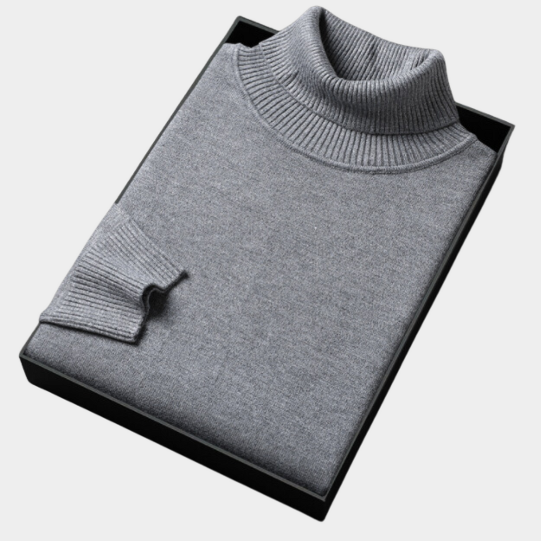Elegant men's solid long-sleeve turtleneck pullover, a sophisticated and warm choice for spring.