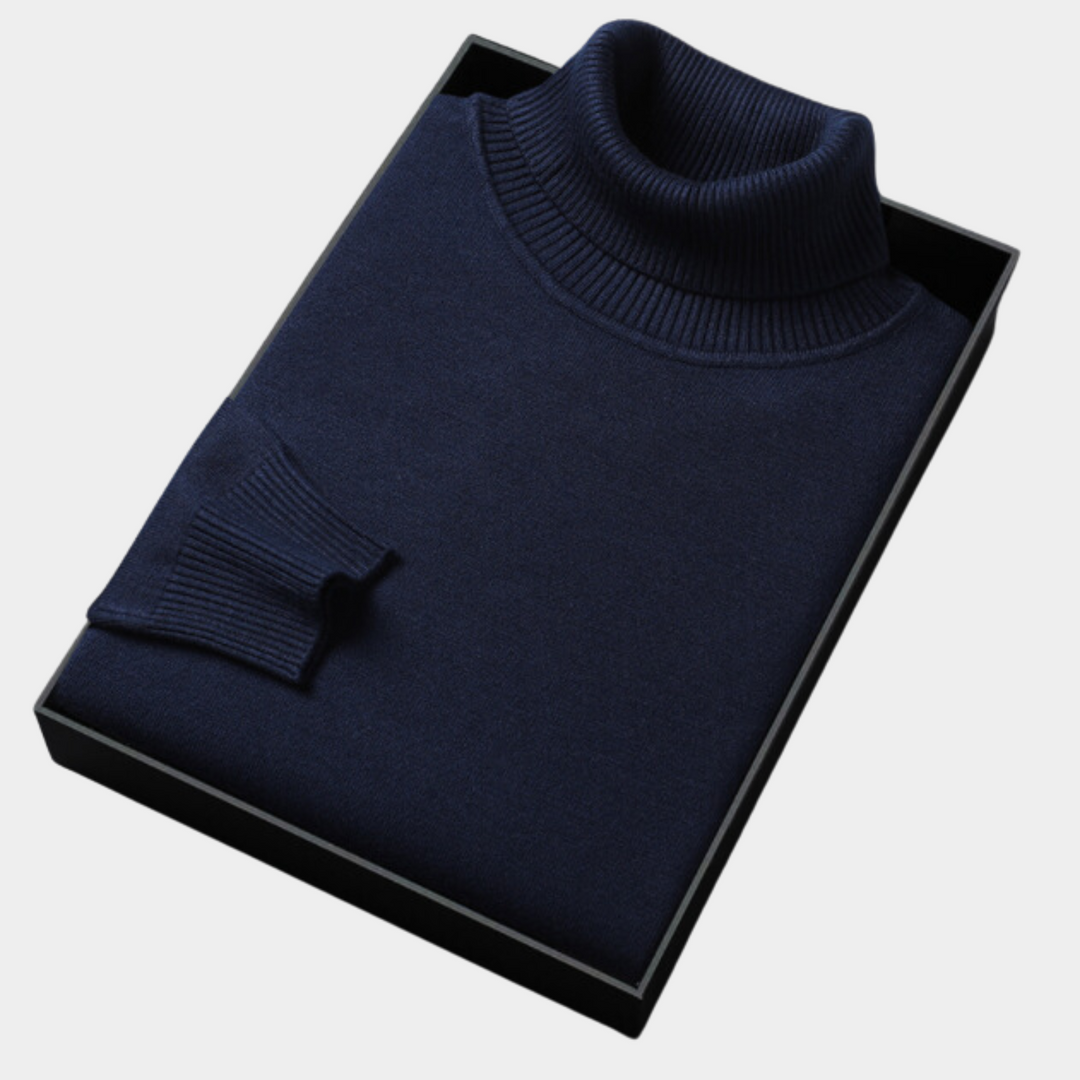 Fashionable men's solid burgundy long-sleeve turtleneck pullover, a casual spring apparel essential.
