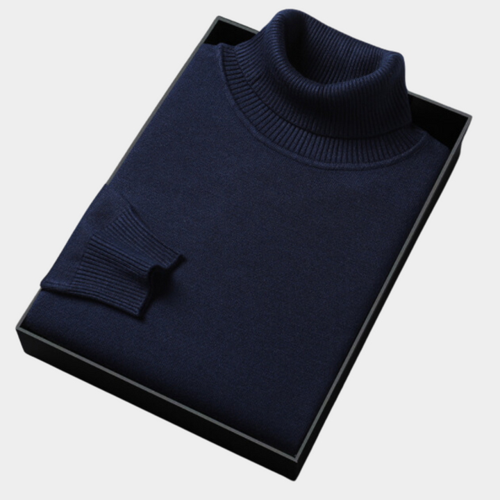 Fashionable men's solid burgundy long-sleeve turtleneck pullover, a casual spring apparel essential.