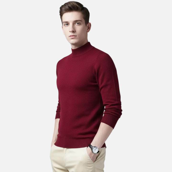 Stylish men's stand-collar sweater, perfect for smart casual layering or a warm, elegant winter fashion look.