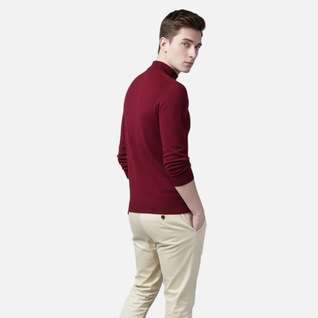 Cozy long-sleeve men's stand-collar sweater, a warm top for comfortable winter fashion and autumn style.