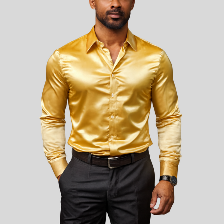 Men's classic stretch long sleeve button-down shirt in white, perfect for business casual style