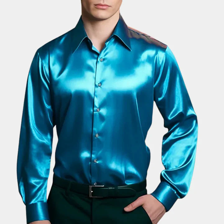 New men's apparel: a blue stretch long sleeve button-down shirt, ideal for various occasions
