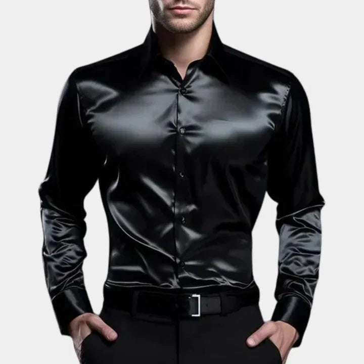 Stylish grey men's stretch shirt, long sleeve, showcasing a modern classic and comfort fit