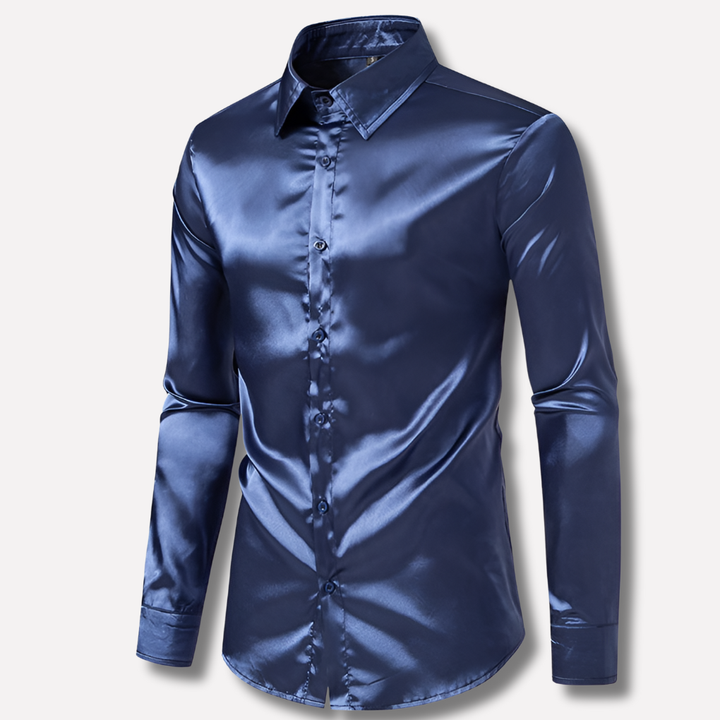 Close-up of a men's long sleeve button-down stretch shirt fabric, highlighting its quality