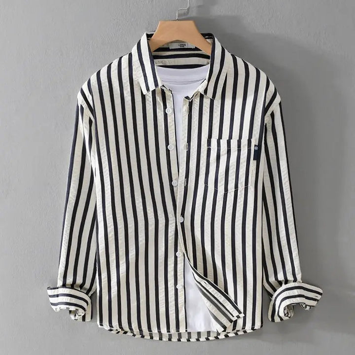 Fashionable men's striped button-down shirt, long sleeve, a comfortable and versatile piece for any occasion.