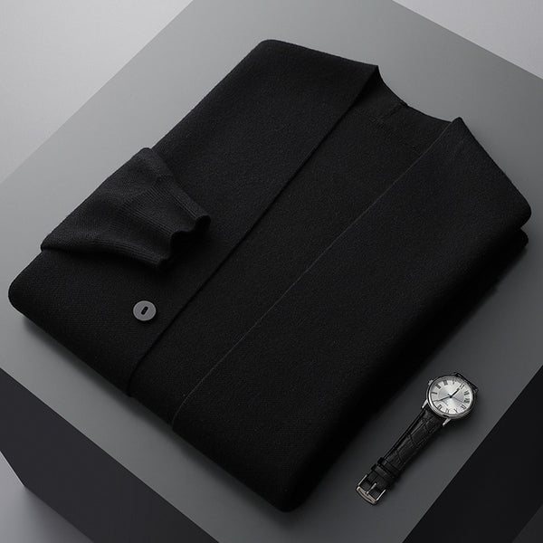 Men's casual striped cardigan sweater, long-sleeve button-front knit for everyday comfort.