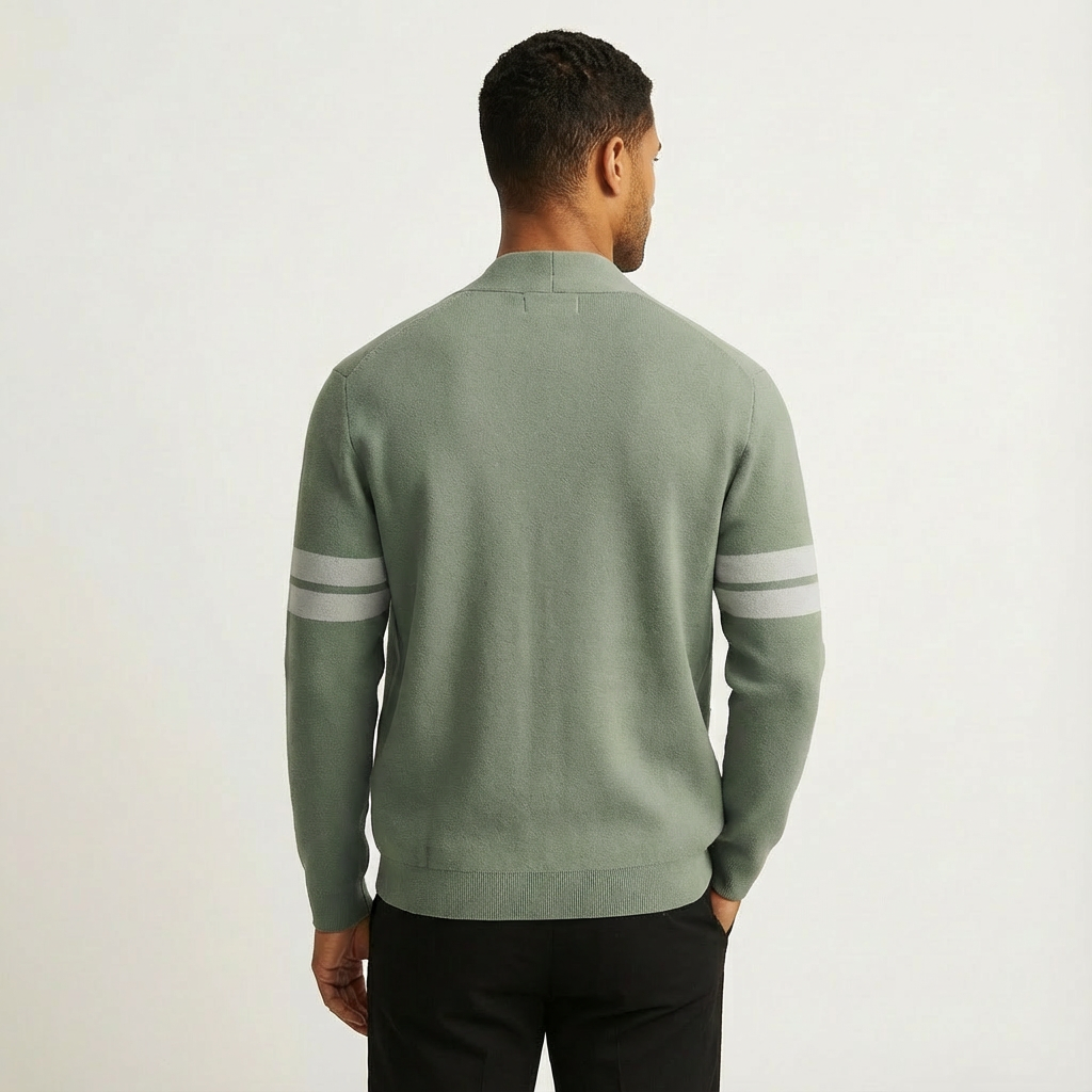 Stylish men's striped cardigan, ideal for fall outfits & smart layering comfort in men's fashion.