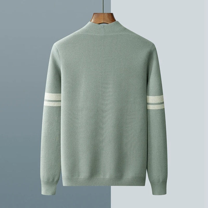 Striped men's cardigan, button-front knit sweater for smart casual & comfortable wear.