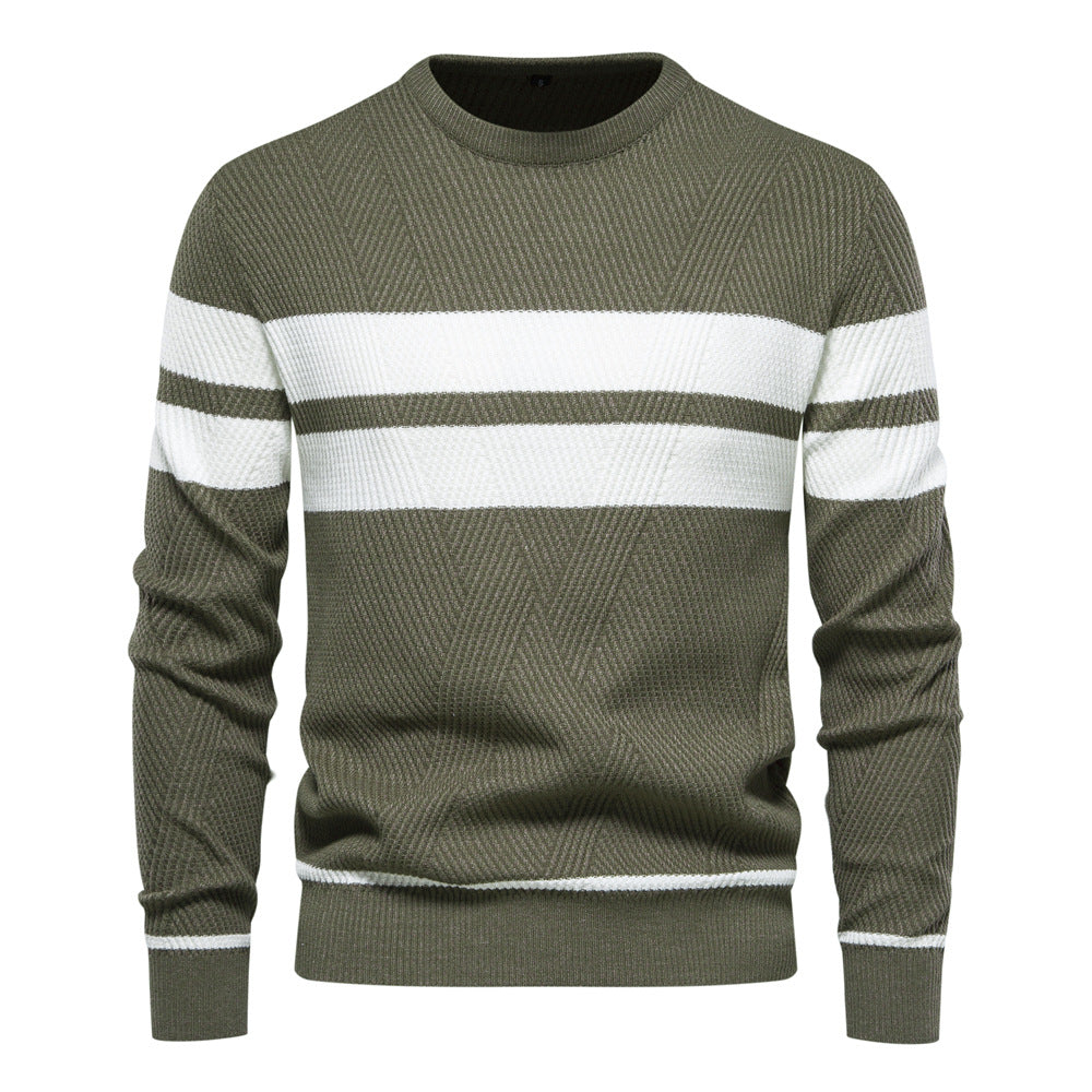 Men's classic striped crew neck sweater in a slim fit, perfect for casual winter or fall fashion.