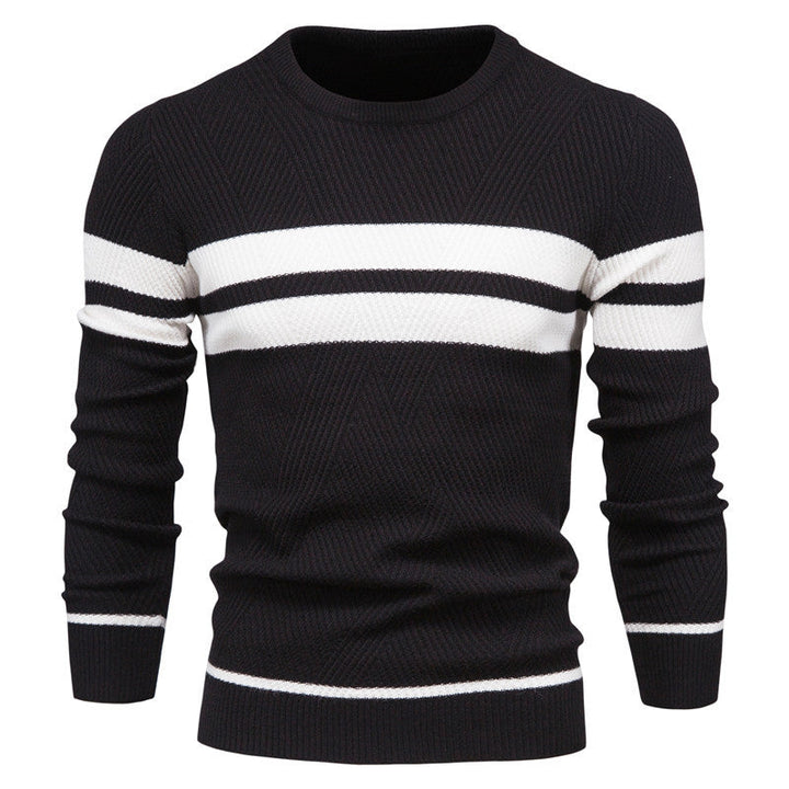 Casual men's striped long sleeve sweater, a stylish and versatile crew neck for any season.