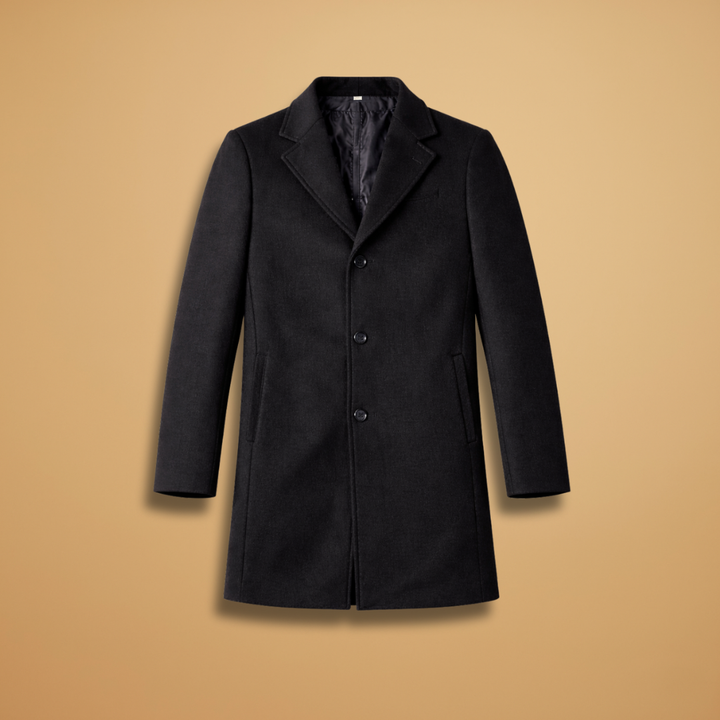 Men's classic tailored overcoat. Elegant smart style, perfect for business attire & formal outerwear.