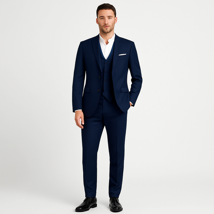 Men's classic tailored suit set in light grey, perfect for spring formal wear and business attire.