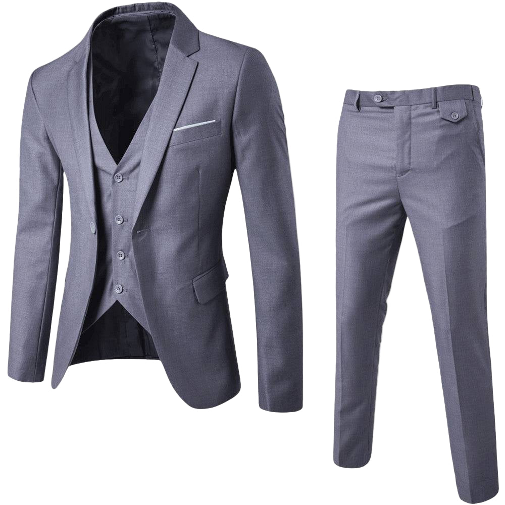 Stylish men's suit ensemble for spring, featuring a tailored jacket and trousers, suitable for any formal occasion.