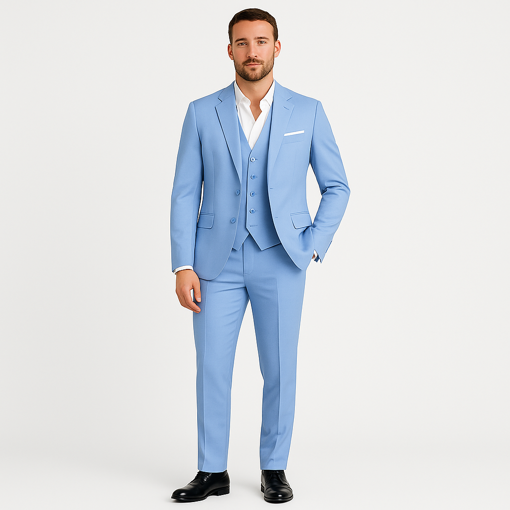 Versatile men's spring suit, a complete tailored set for professional wear or wedding guest attire.