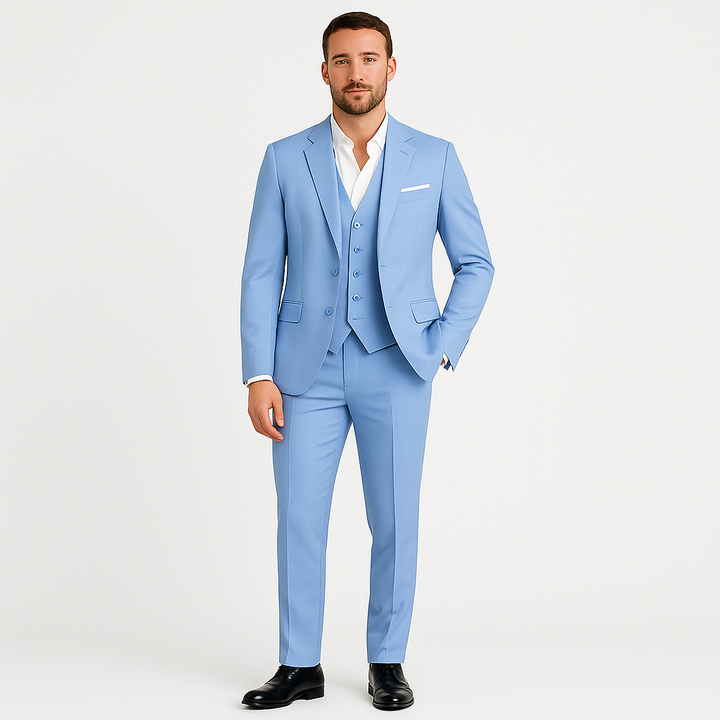 Versatile men's spring suit, a complete tailored set for professional wear or wedding guest attire.