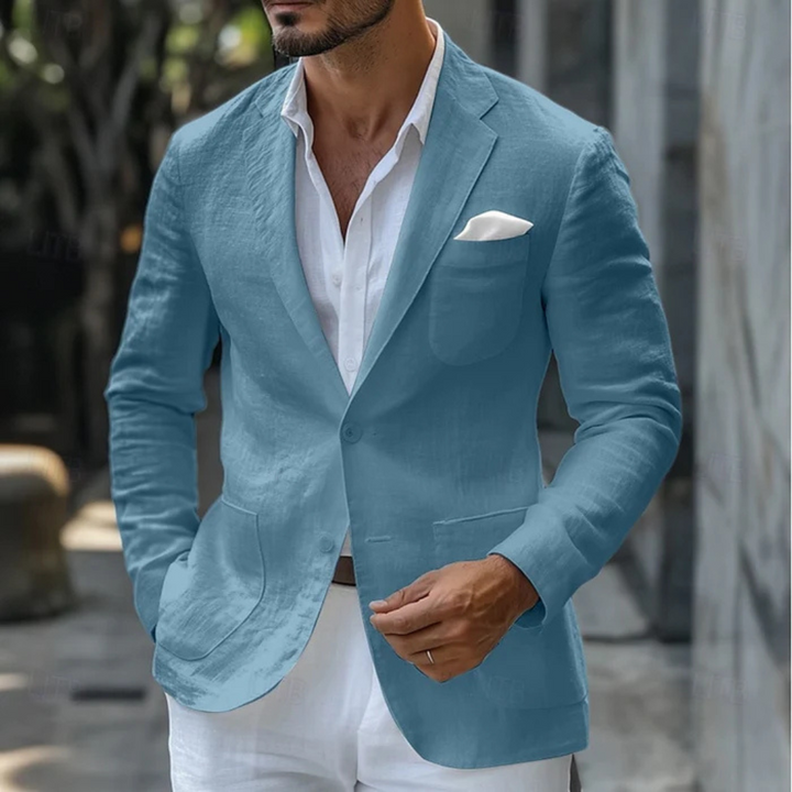 Classic men's summer blazer jacket. Tailored for an elegant, smart casual, or formal look in warm weather.