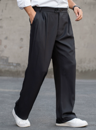 Men's classic tailored wide-leg trousers in a light color, perfect for spring fashion.