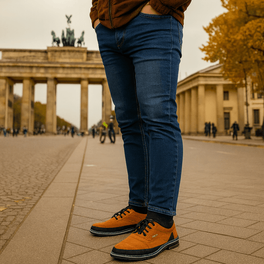 Men's classic tan Oxford dress shoes in PU leather, ideal for formal and business casual style.