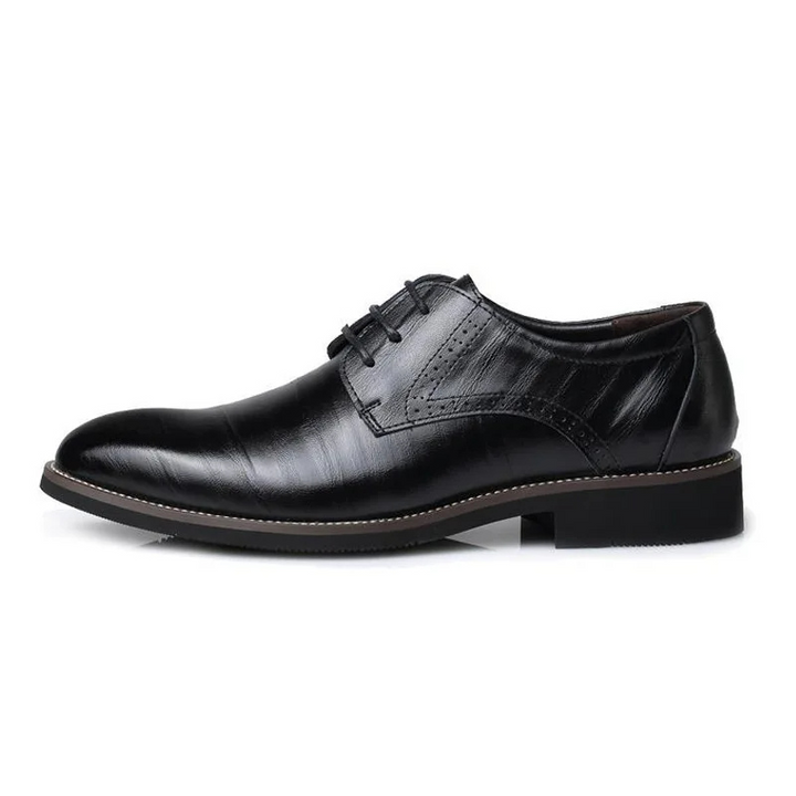 Men's classic tan vegan leather oxford dress shoes, front view, for formal office wear