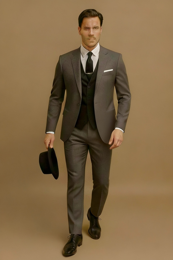 Back view of the tailored men's classic formal suit, emphasizing a clean and sharp silhouette.