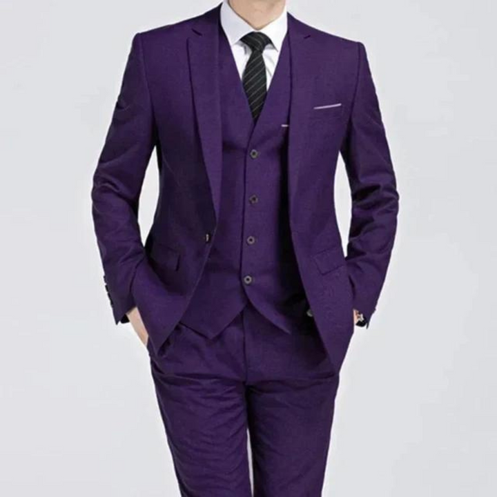 Men's classic three-piece suit, tailored for spring formal wear, perfect for weddings or business