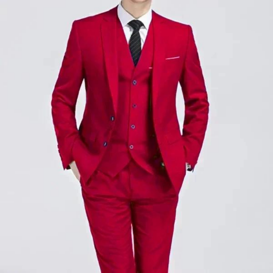 High-quality men's three-piece suit, tailored for spring, embodying classic and formal style