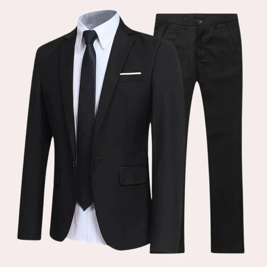 Men's classic two-piece suit with notch lapel, perfect for formal events, business, or weddings. Tailored fit.