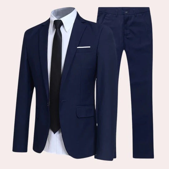 Versatile men's tailored suit with notch lapel, great for office attire, business meetings, or any formal event.
