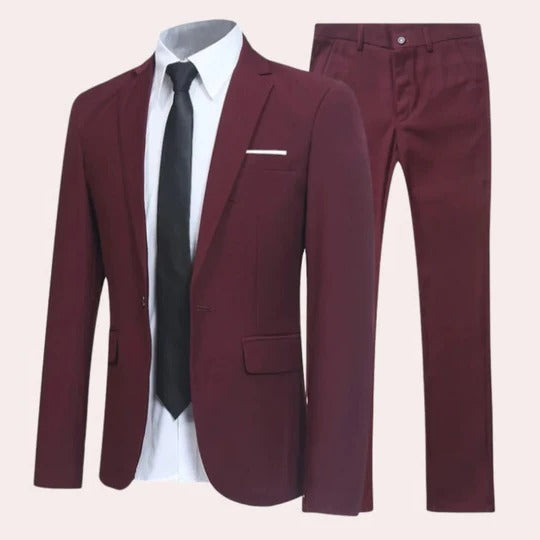 Elegant gray men's two-piece wedding suit with a classic notch lapel, tailored for a sophisticated formal look.