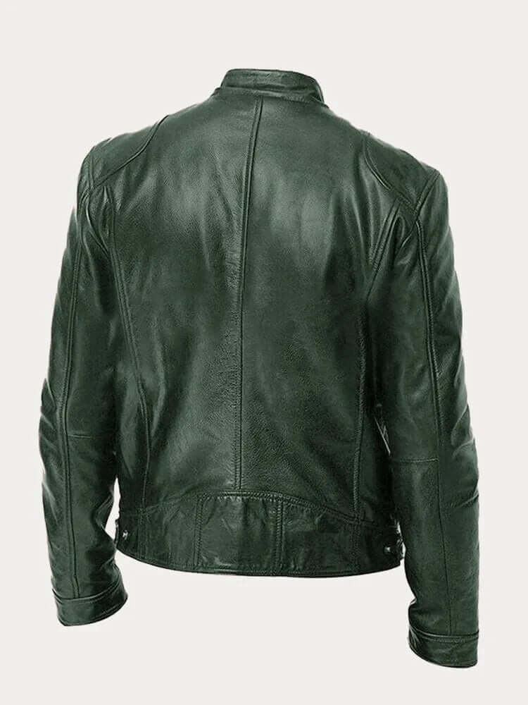 Back view: Men's classic outerwear jacket, emphasizing its clean, stylish design. All-season appeal.