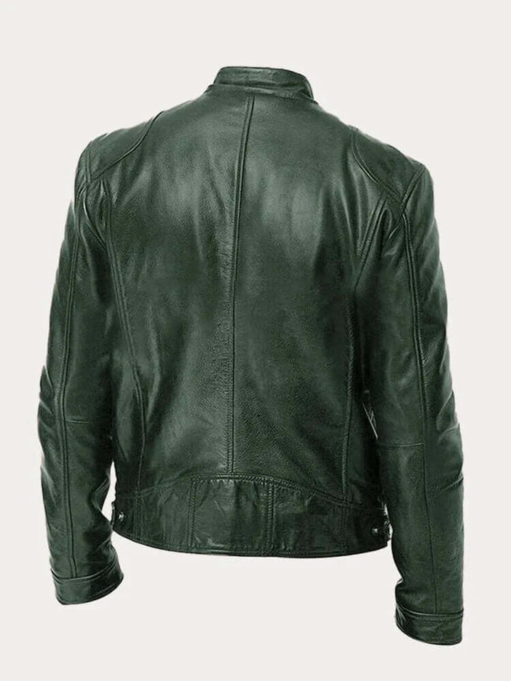 Back view: Men's classic outerwear jacket, emphasizing its clean, stylish design. All-season appeal.
