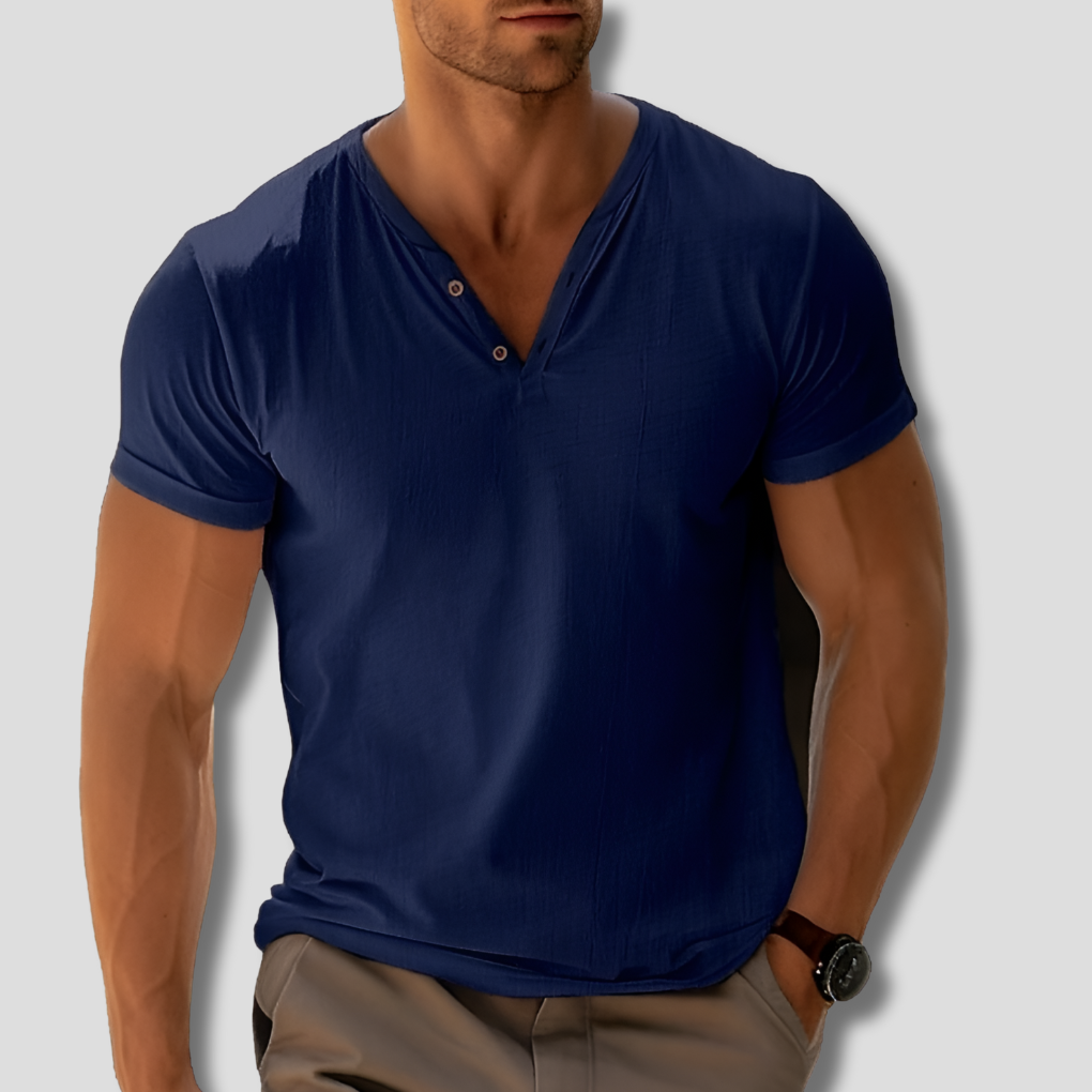 Men's classic V-neck t-shirt in a vibrant red, ideal for casual wear and a key daily fashion summer top.