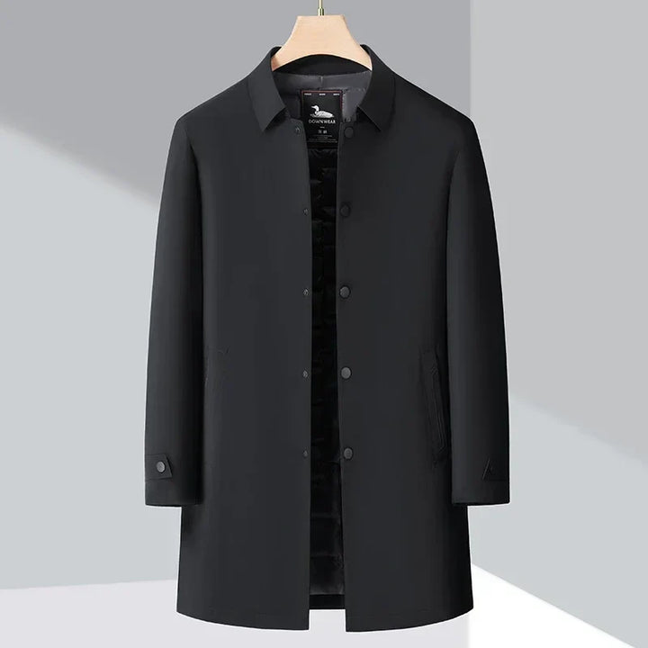 Classic men's trench coat, water-resistant outerwear for everyday autumn & winter use. Stay warm and dry in style.