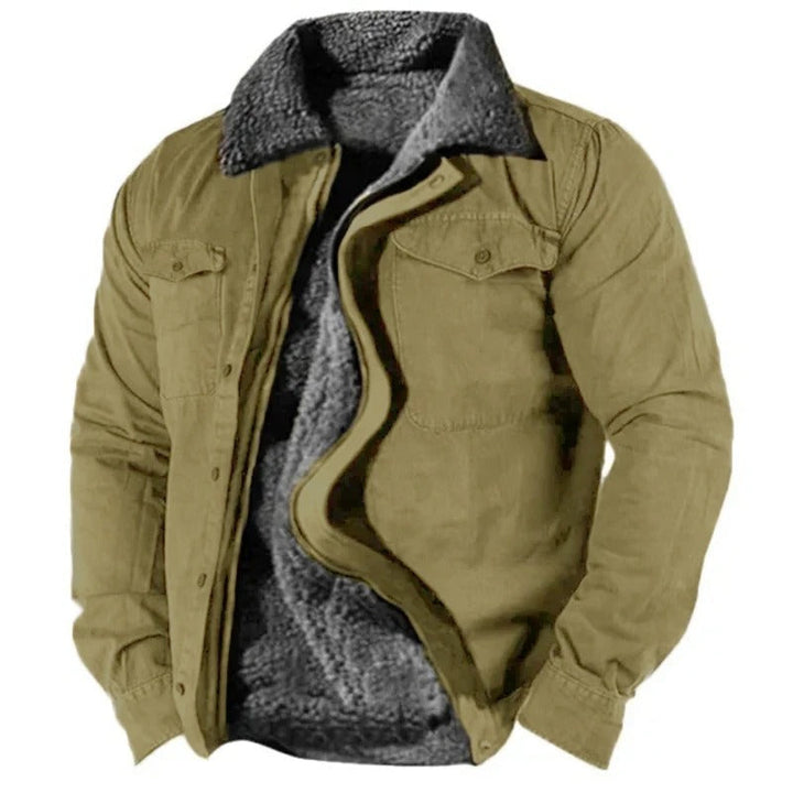 Model wearing men's casual western suede jacket, perfect for winter and autumn style