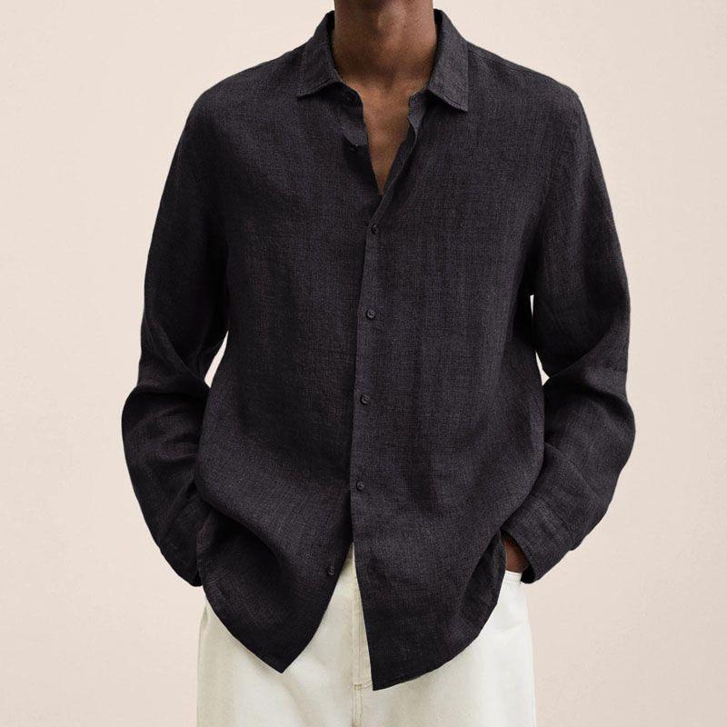 Men's classic white button down long sleeve shirt, perfect for casual summer wear.