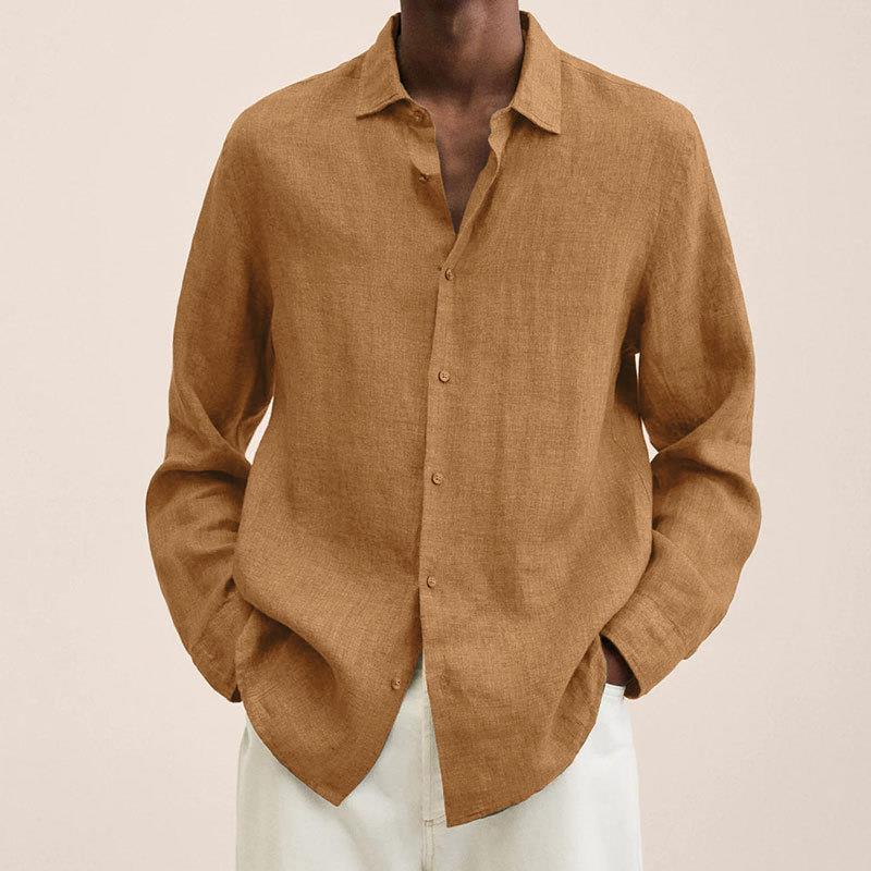 Casual men's button down shirt with long sleeves in navy, ideal for summer and everyday wear.