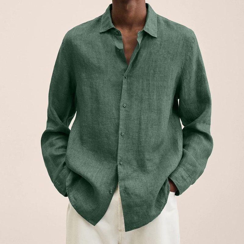 Relaxed fit men's button down shirt in a subtle striped pattern, breathable and casual long sleeve.