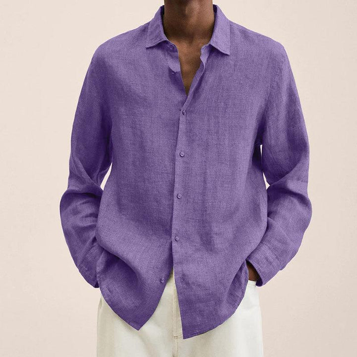 Men's long sleeve button down shirt in a soft grey, offering classic style and comfortable summer wear.