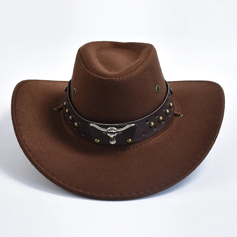 Men's classic wide brim western cowboy hat, perfect for outdoor adventures & authentic rancher style.