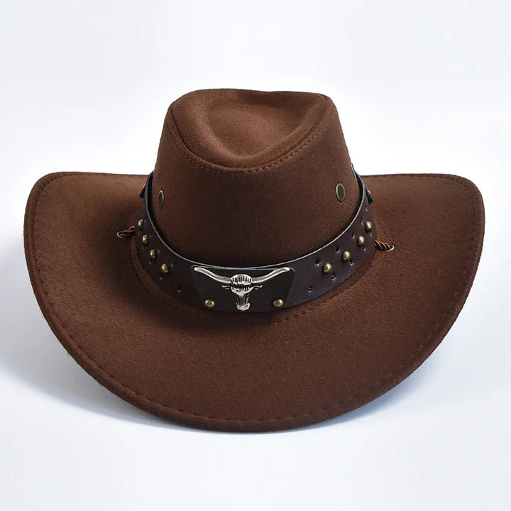 Men's classic wide brim western cowboy hat, perfect for outdoor adventures & authentic rancher style.