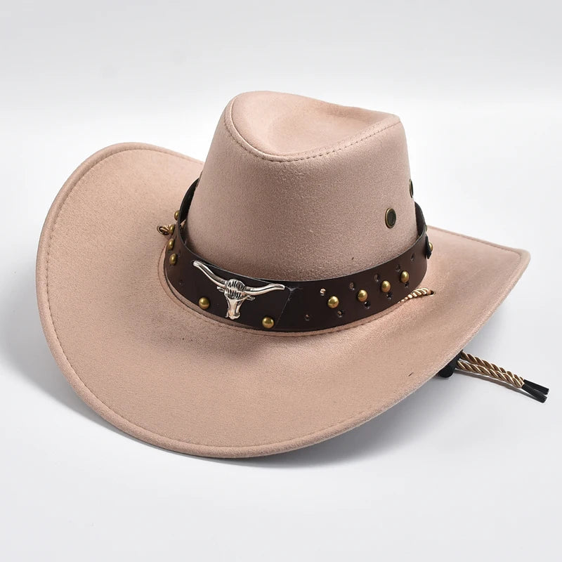 Stylish men's wide brim western cowboy hat, a rugged rancher accessory for outdoor and casual wear.