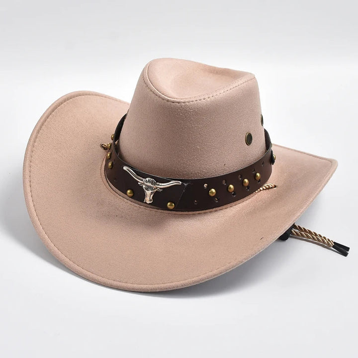 Stylish men's wide brim western cowboy hat, a rugged rancher accessory for outdoor and casual wear.