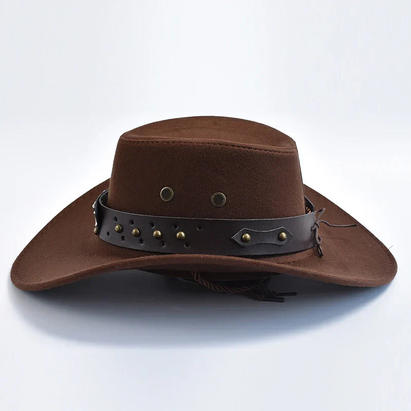 Rugged men's wide brim cowboy hat, durable and comfortable for ranch work, outdoor activities, or western style.