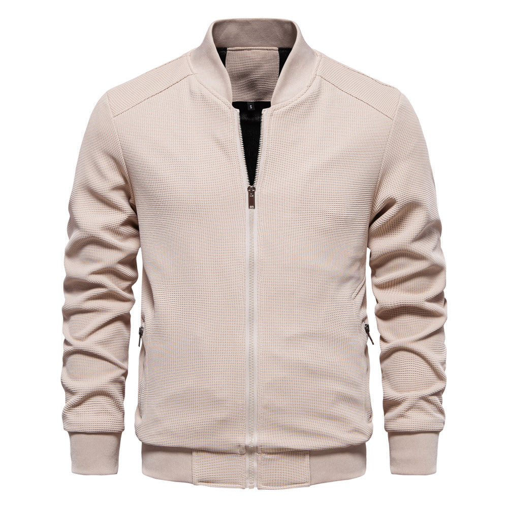 Men's classic zip-up bomber jacket with ribbed cuffs & collar, offering modern comfort for fall fashion.